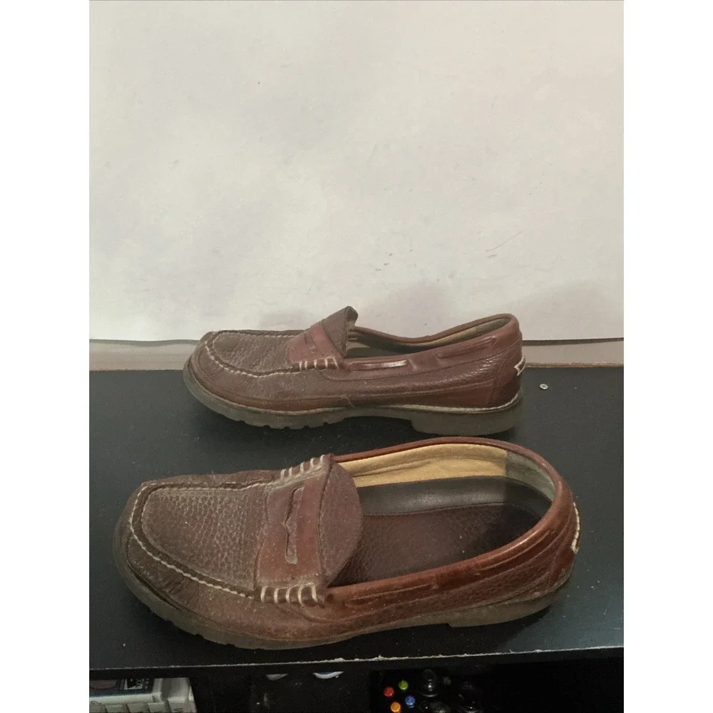 LL Bean Allagash Loafers Mens 11 D Brown Bison Leather Penny Loafers 501920